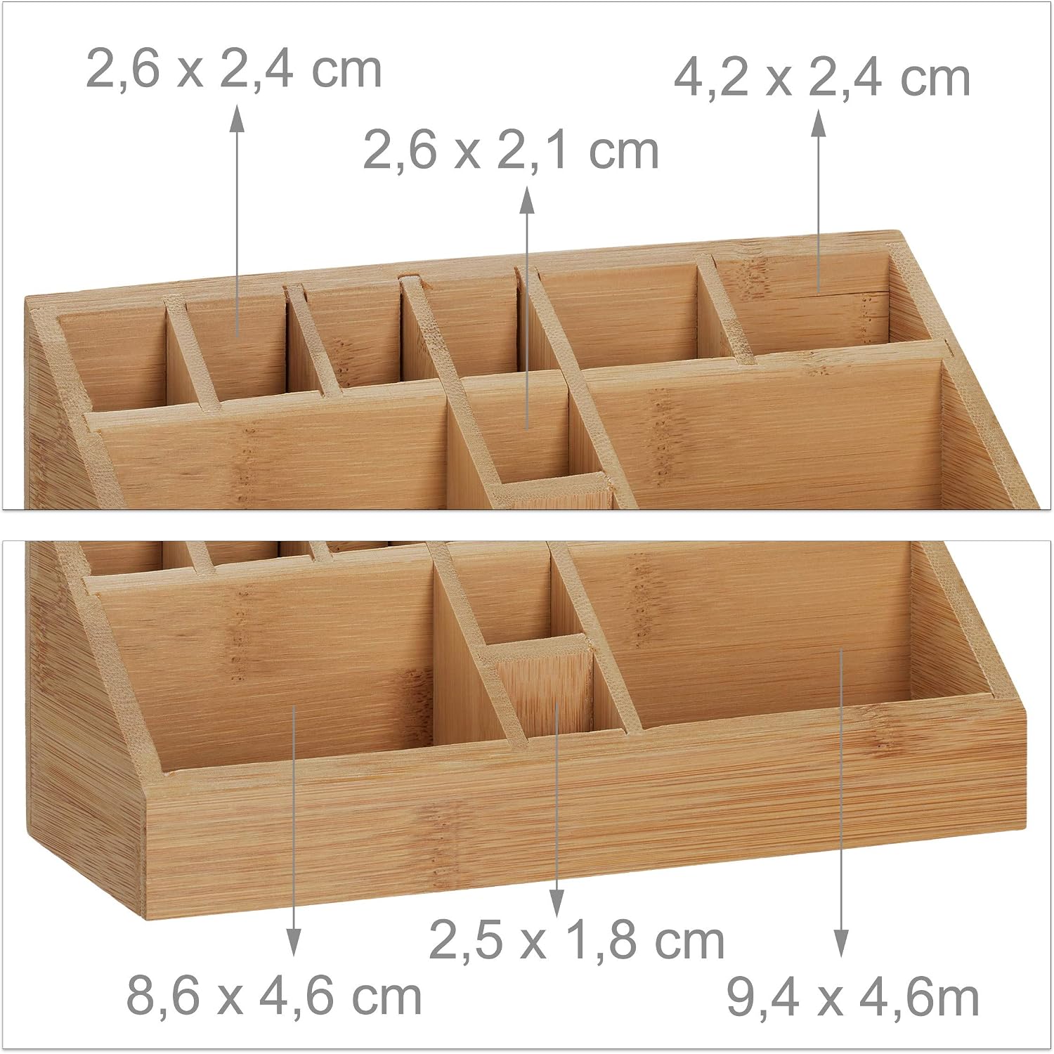 Detalle de Relaxdays Organiseur de Bureau – Porte-stylo en Bambou carré, 10 Compartiments, Design Moderne, 9,5 x 23 x 9 cm, Nature