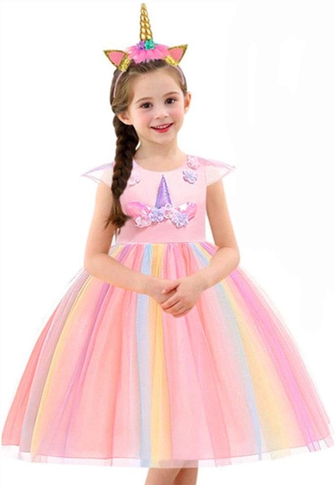Thumbnail 1 de URAQT Unicorn Princess Dress Costume with Necklace & Headband (Age 3–10)