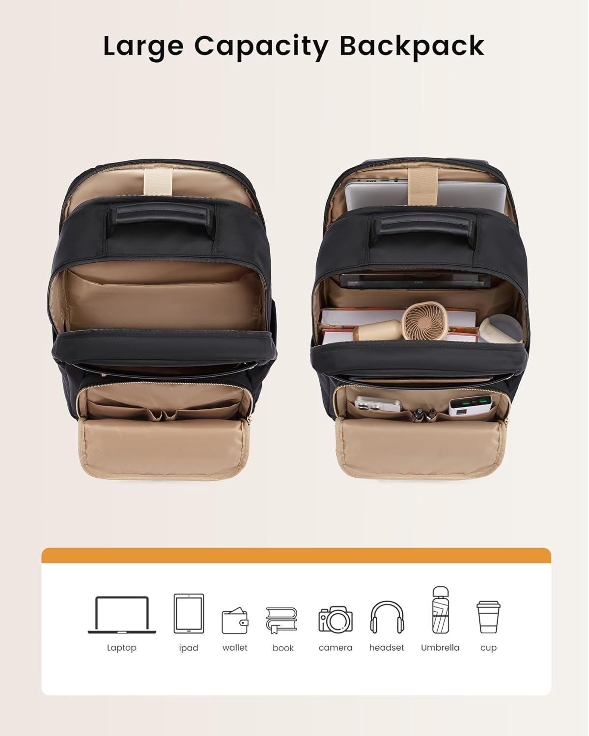 Detalle 2 de LOVEVOOK Damen-Rucksack für 15,6 Zoll Laptop – wasserdicht, mit gepolstertem Fach & Seitentasche für Trinkflasche