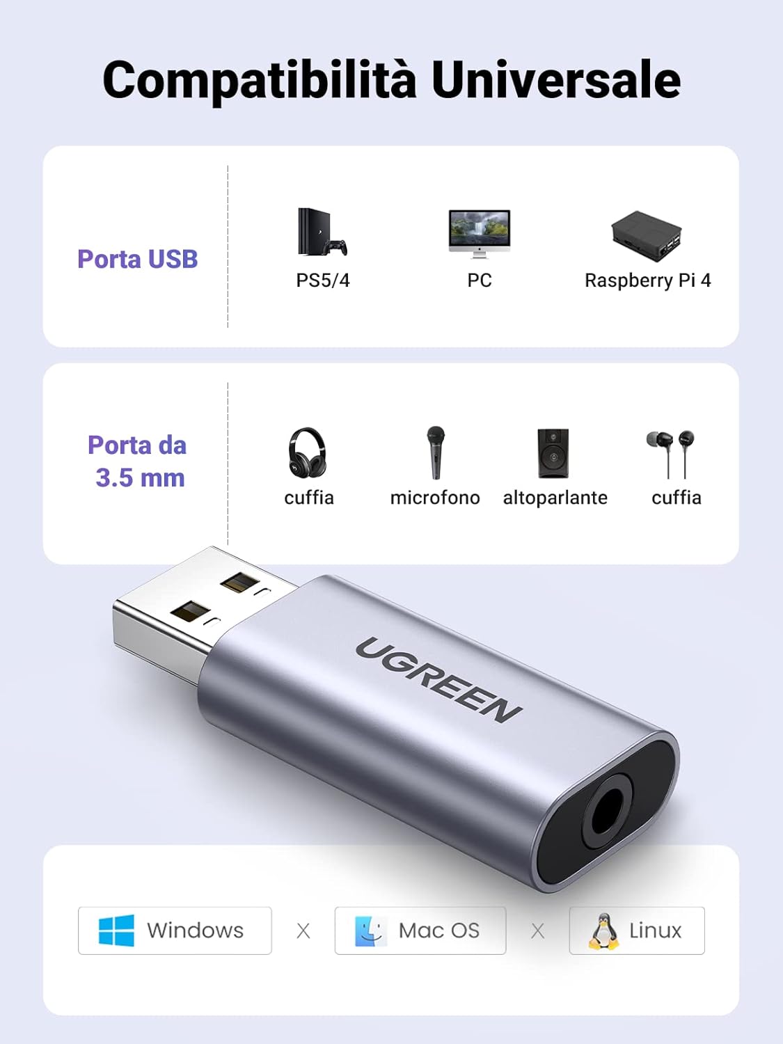 Thumbnail 2 de UGREEN Scheda Audio Esterna USB 3,5mm
