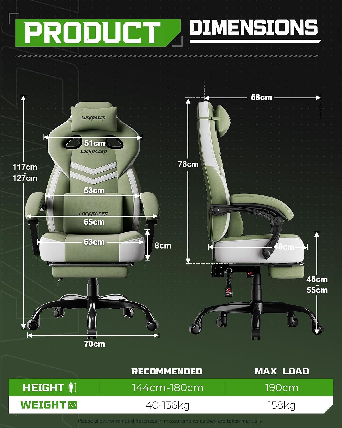 Detalle 2 de LUCKRACER LR408 Gaming Chair, Oversized Fabric, Memory Foam and Footrest