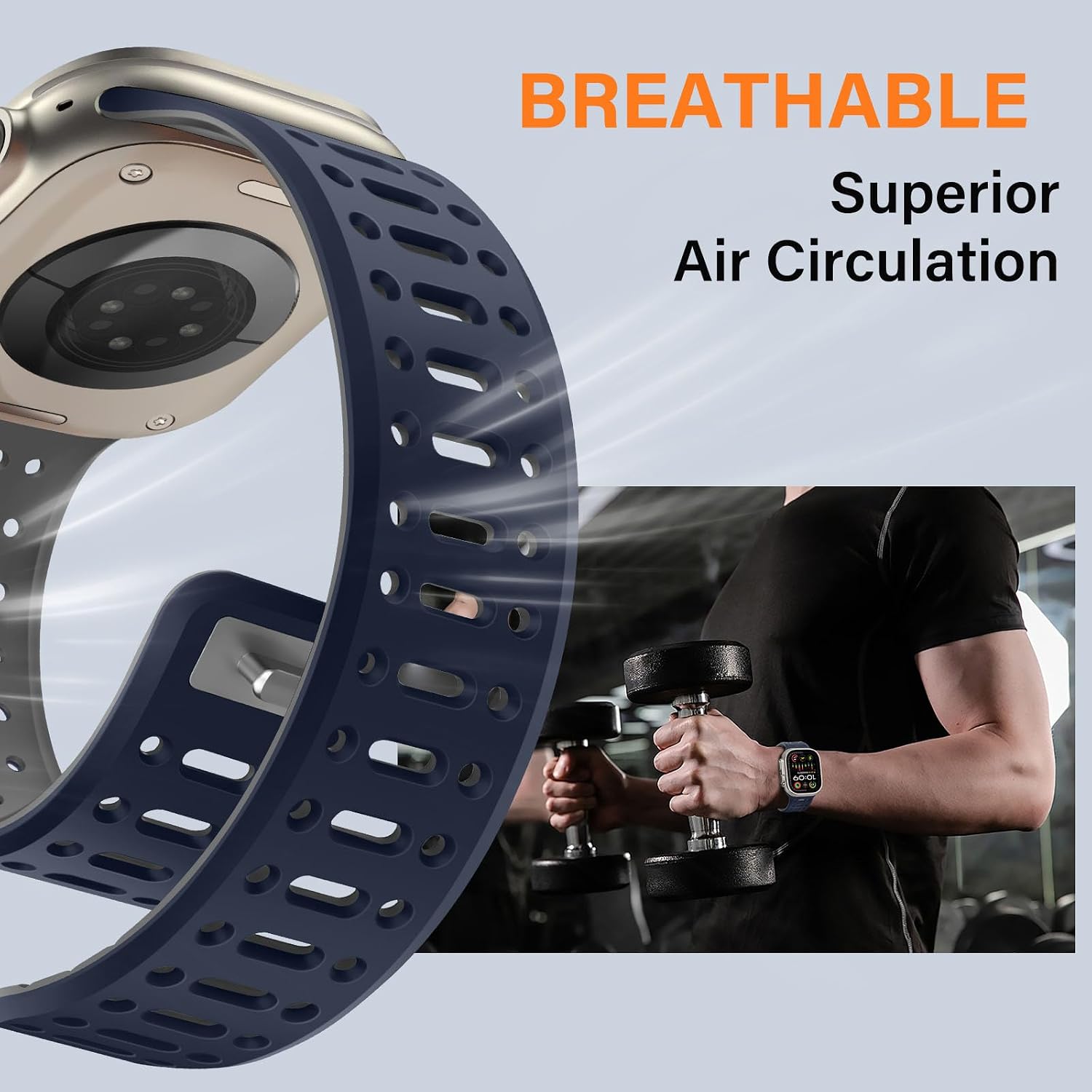 Detalle de Sixmoat Magnetic Strap for Apple Watch (49mm/Ultra 3/2, 46mm, 45mm, 44mm, 42mm) in Dark Blue-Gray