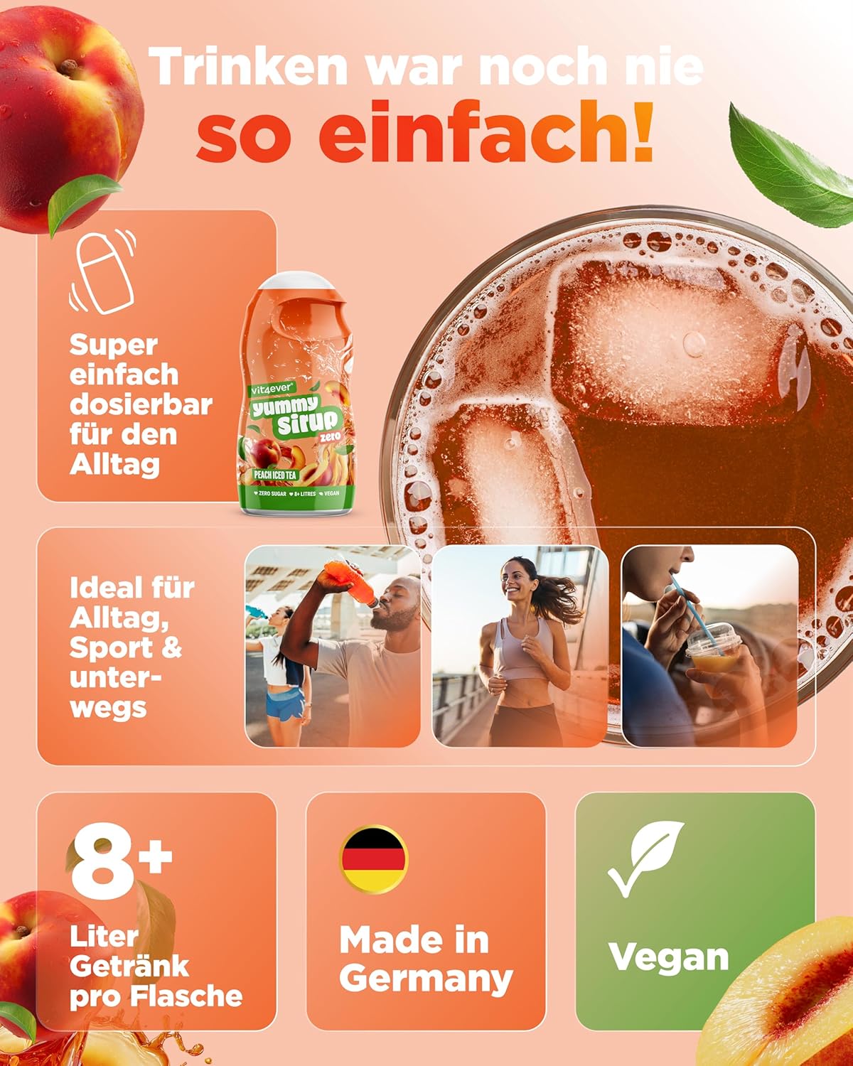 Detalle de vit4ever Yummy Sirup Zero Mixed Box 1,5 x 65 ml – zuckerfrei, kalorienfrei, hochkonzentriert