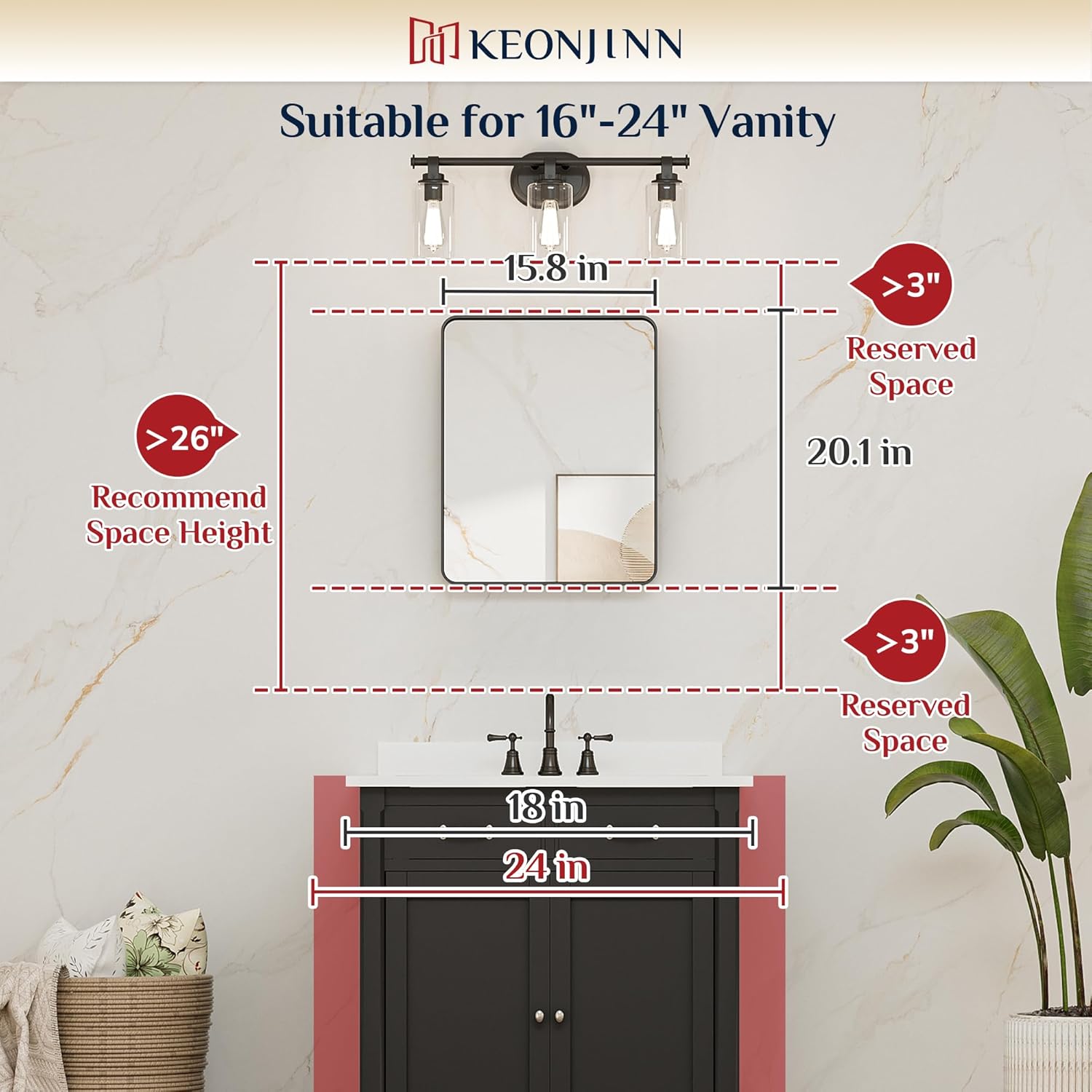 Thumbnail 4 de Keonjinn 24 x 30 Brushed Nickel Vanity Mirror