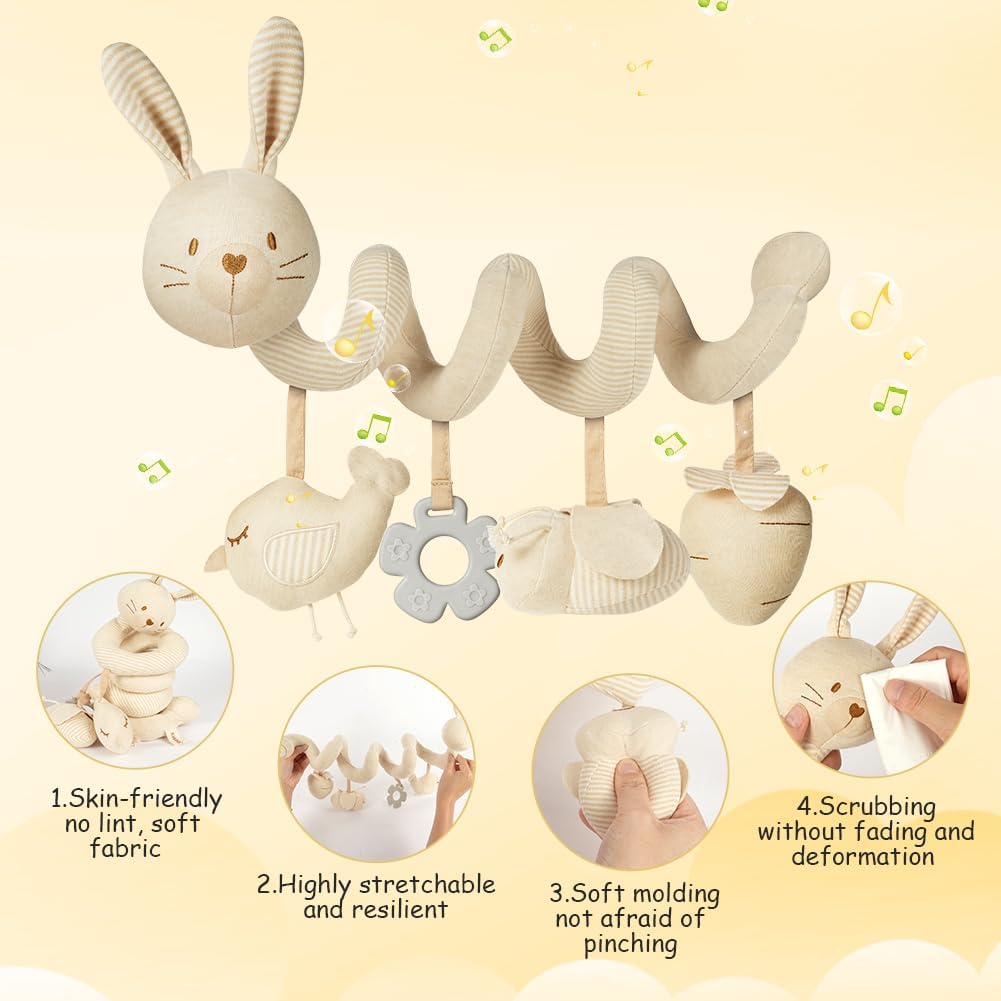 Detalle de Vicloon Spiral Plush Stroller Toy for Neonates (Rabbit) – Safe, entertaining activity toy