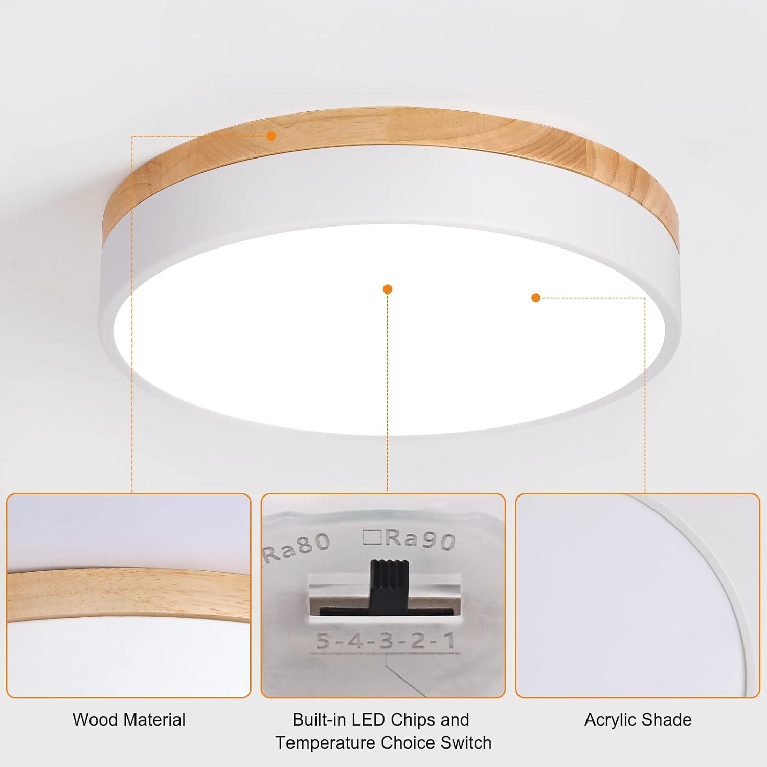 Thumbnail 5 de Yiisem DY20260611A2 Wood LED Flush Mount Ceiling Light, Dimmable, 5 CCT