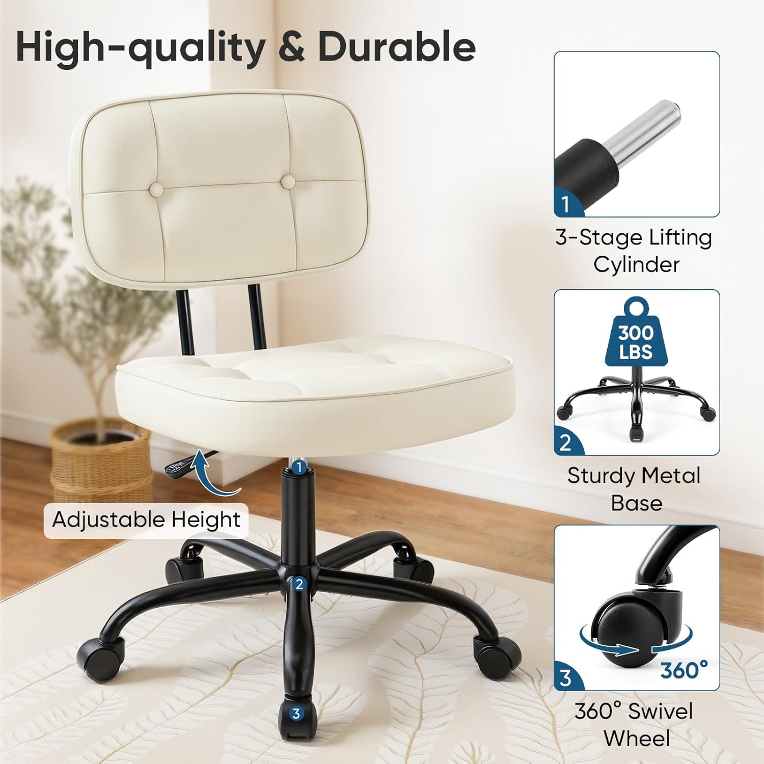 Detalle 1 de DUMOS Armless Office Chair in PU Leather