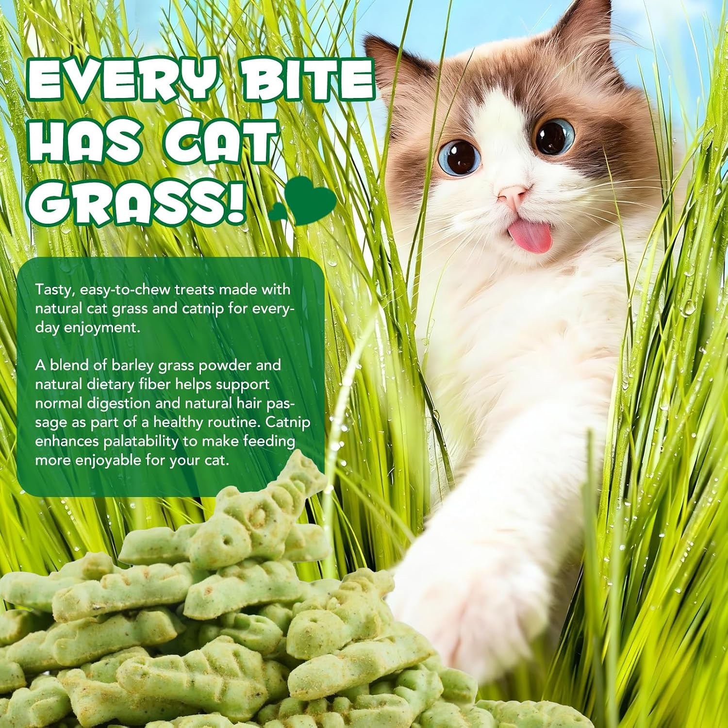 Detalle de Katzengras Snacks für innen, 180 g – knusprige Kekse mit Lachs, Gerstengras und Katzenminze