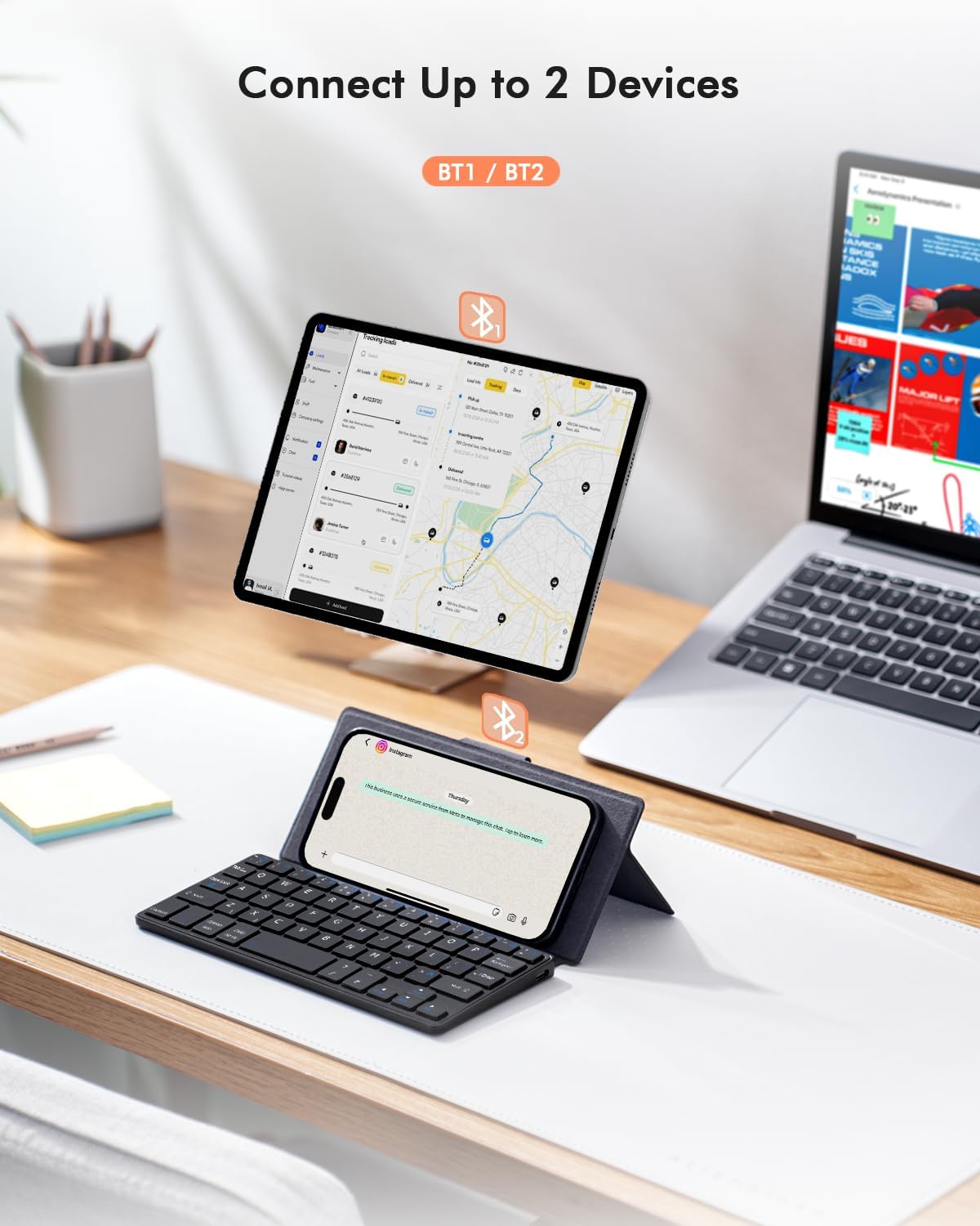 Thumbnail 3 de Doohoeek Dual Bluetooth Mini Keyboard for Phone (Portable Wireless Keyboard with Stand) – Black