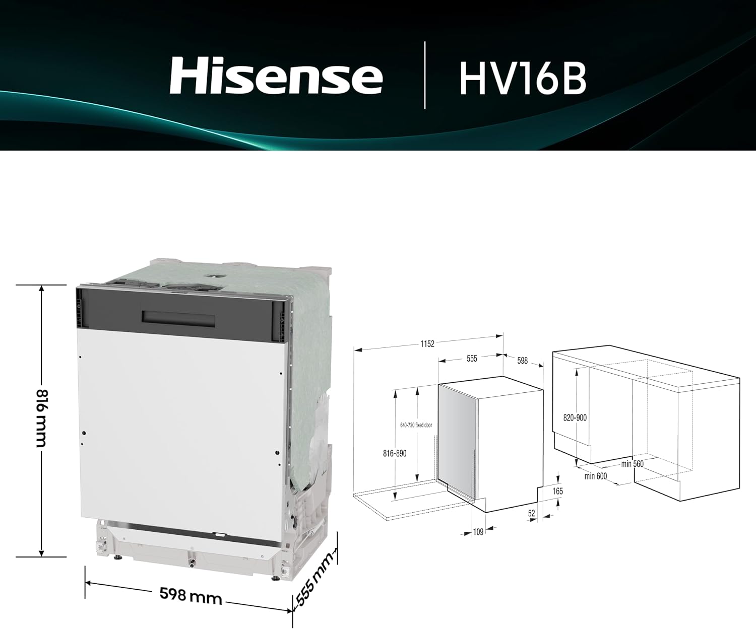 Thumbnail 1 de Hisense HV16B: Lavastoviglie integrata da 16 coperti con controllo touch e apertura automatica