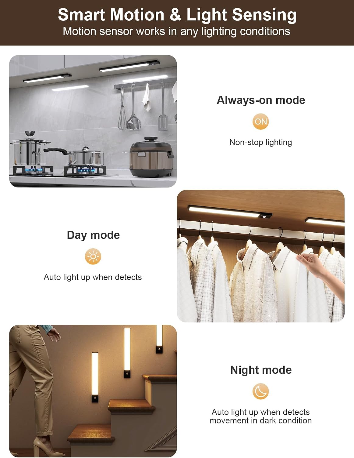 Detalle de 2er-Set magnetische Schrankbeleuchtung (20 cm) mit 70 LEDs, Bewegungsmelder, dimmbar & Fernbedienung, 3 Farbtemperaturen