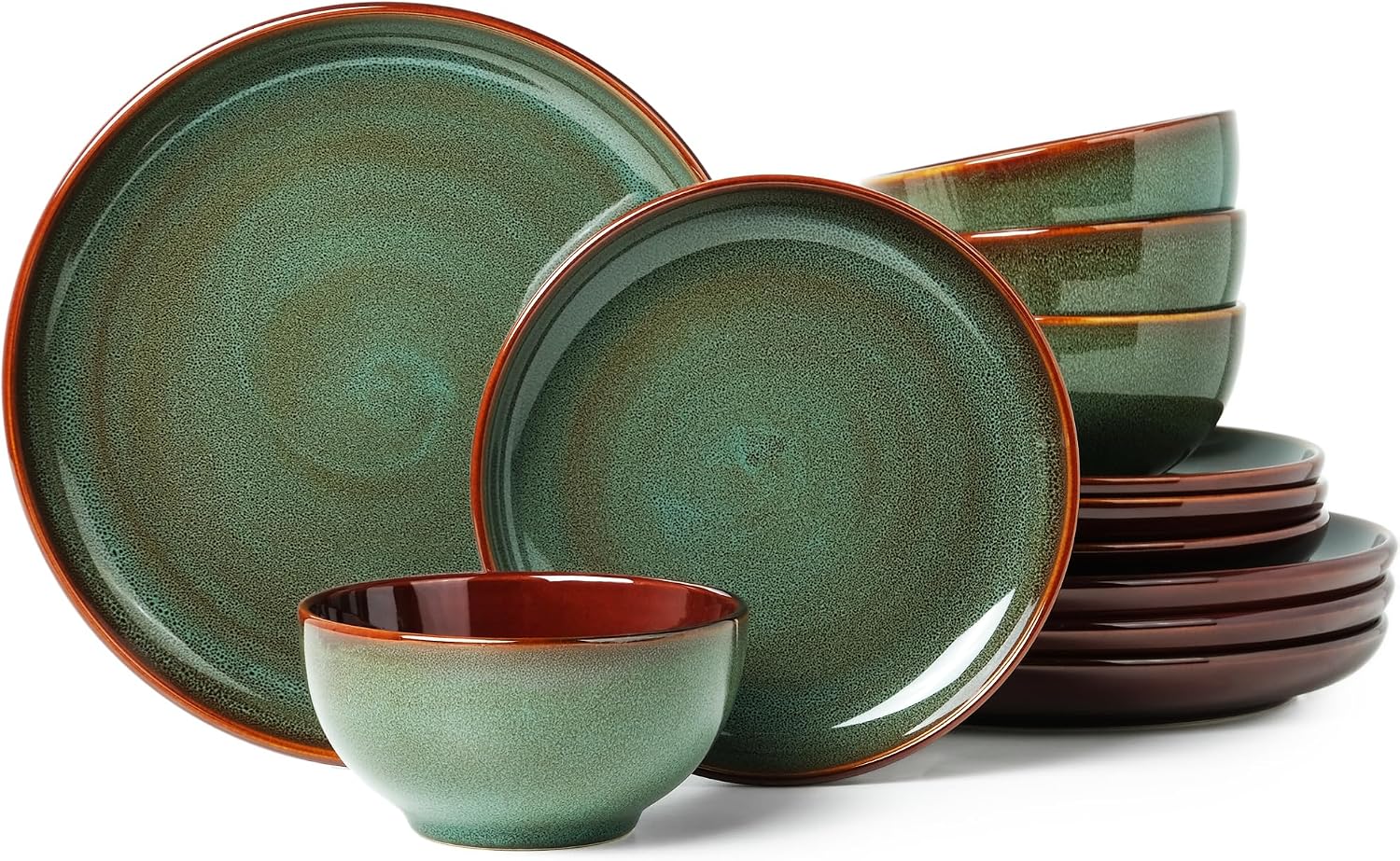 Detalle de Pokini Stoneware Dinnerware Set 12‑Piece Sage Green