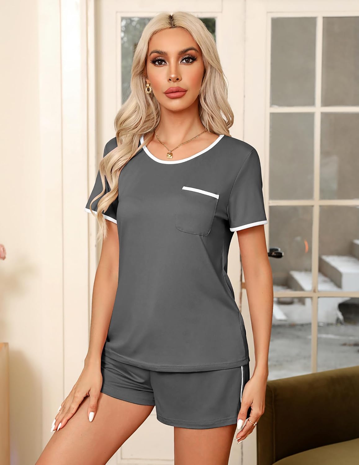 Detalle de Ekouaer Women's Pajama Set, Two-Piece