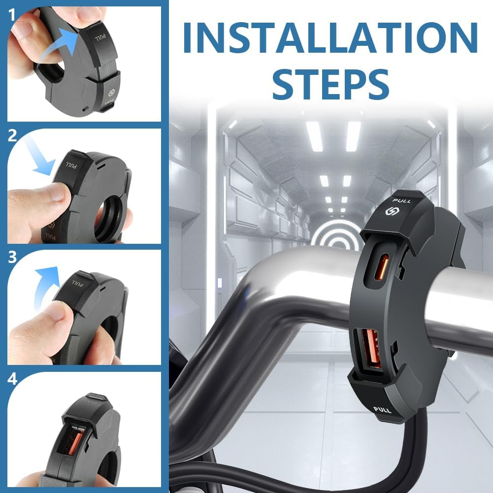 Thumbnail 2 de URAQT Waterproof Motorcycle USB Socket with 18W QC and 30W PD Type-C – Dual Fast Charger for 12V/24V Vehicles