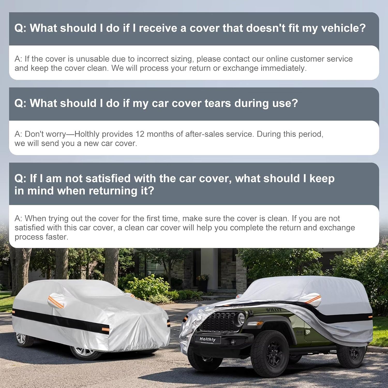 Thumbnail 6 de Holthly 10-Layers Custom-Fit Car Cover for Jeep Wrangler 2Door 2dr - All-Weather Waterproof with Cotton Lining, Silver