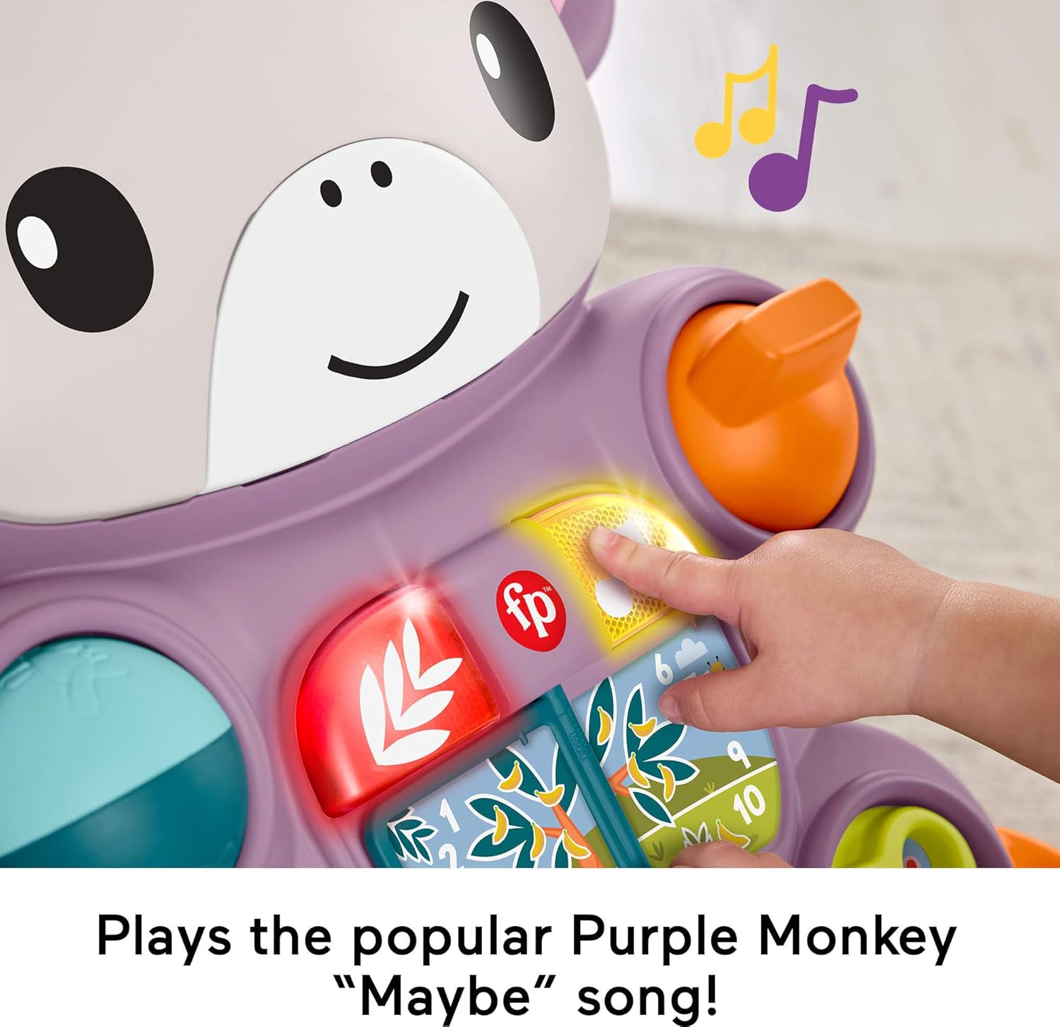 Detalle 2 de Fisher-Price Learn with Me Purple Monkey Walker: Musical Push Toy for Babies 6+ Months (JLD58)