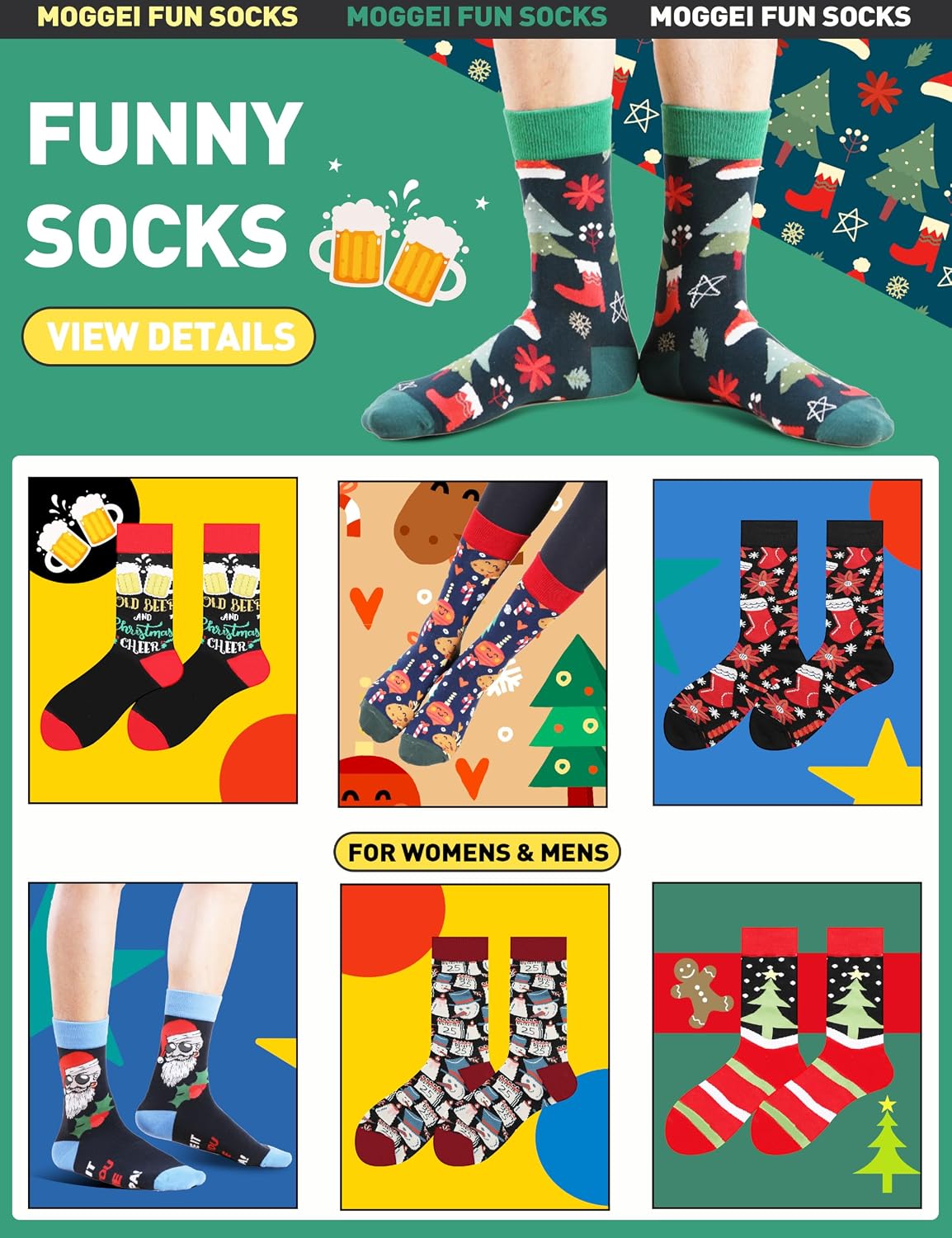 Detalle 2 de MOGGEI Funny Novelty Crew Socks, Breathable Unisex Adult Dress Socks