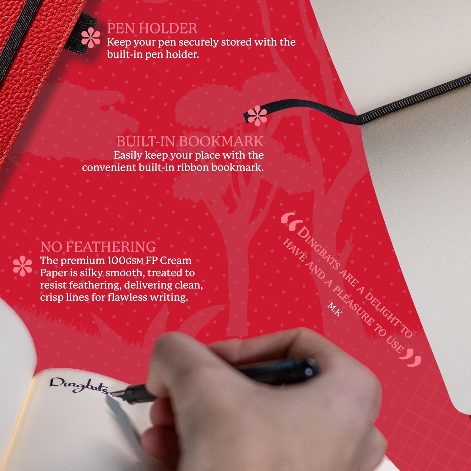Detalle de Dingbats* A5 Blanko Notizbuch mit Hardcover aus veganem Leder, Stifthalter & Gummiband