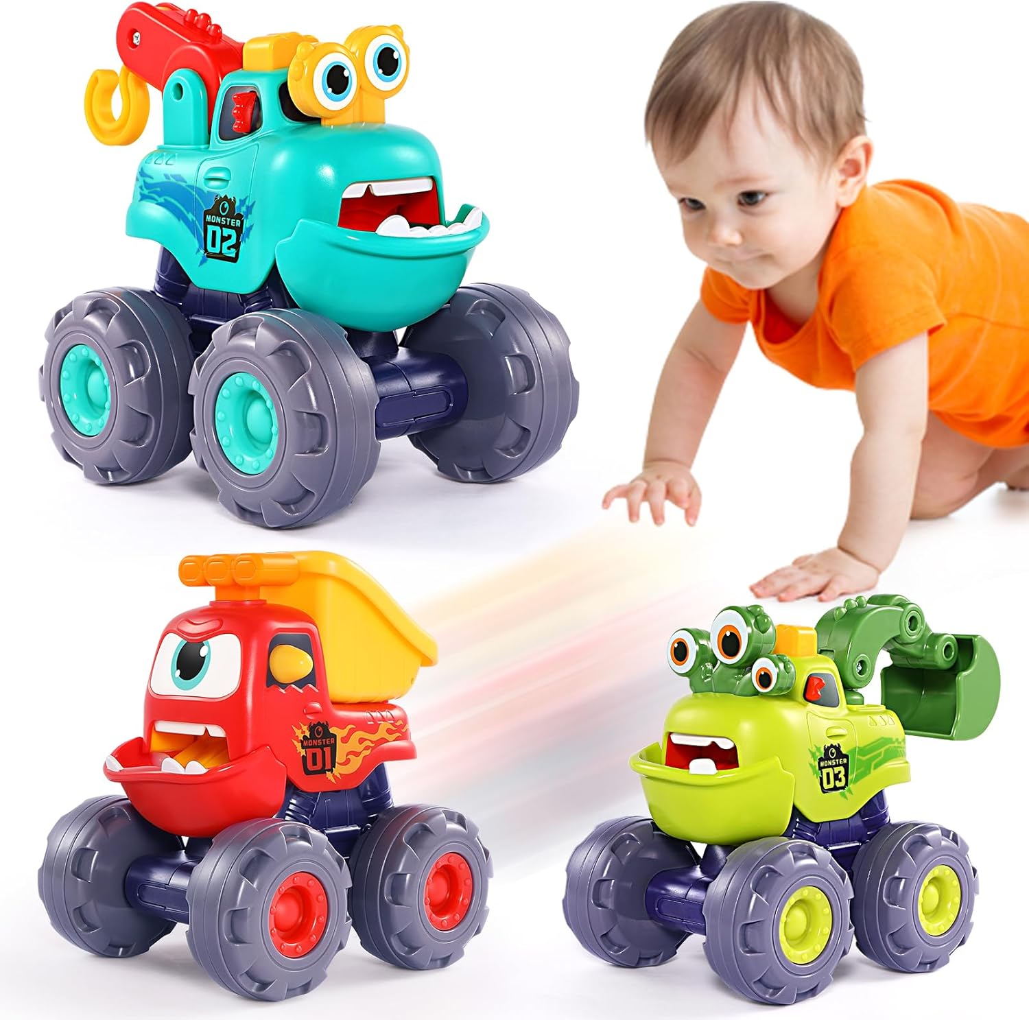 Detalle de OCATO Monster Truck Toys (Pull-Back Construction Vehicles) for Boys Ages 1–3