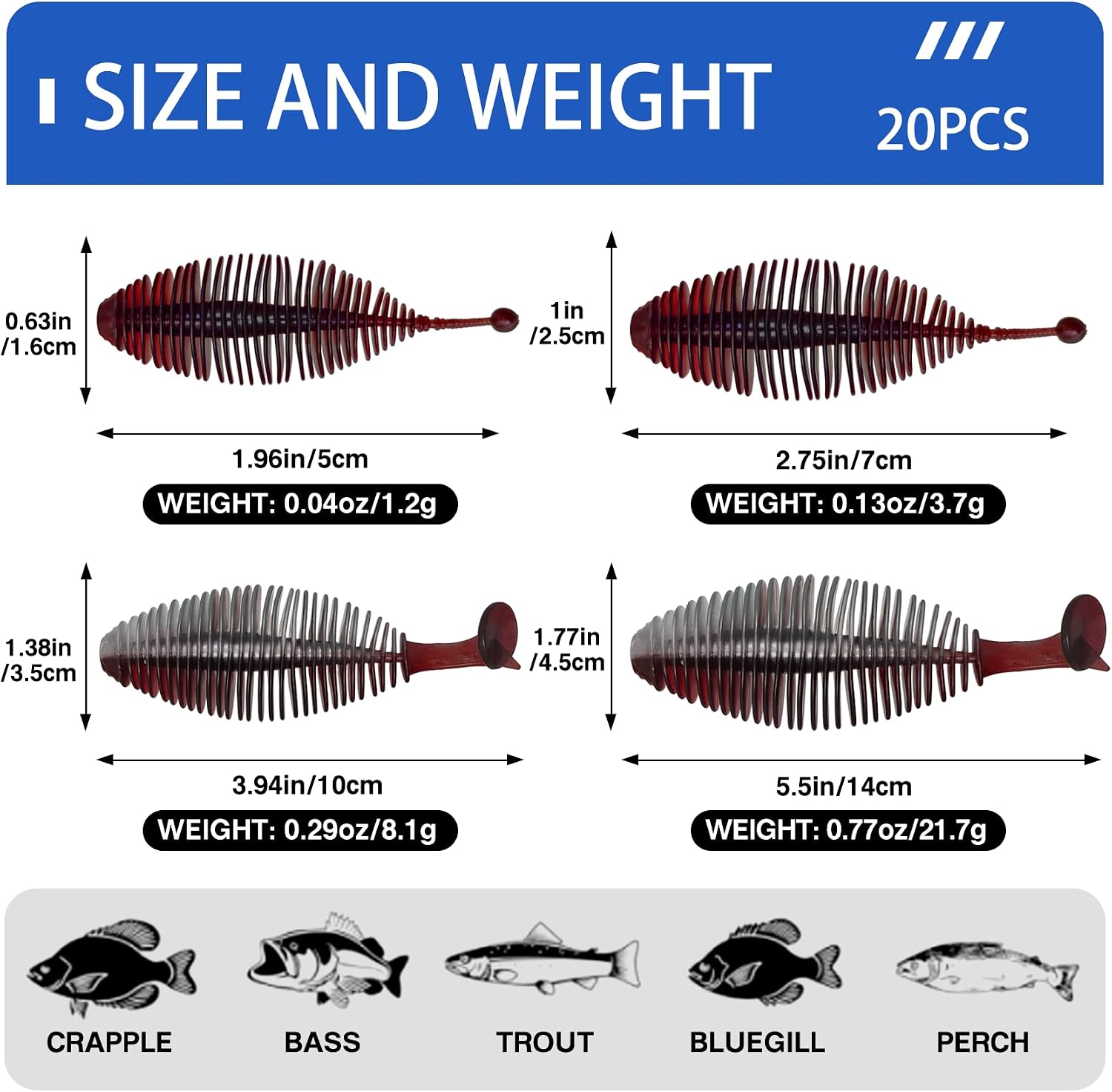 Detalle de Eupheng Soft Plastic Swimbaits, 20-Piece Set