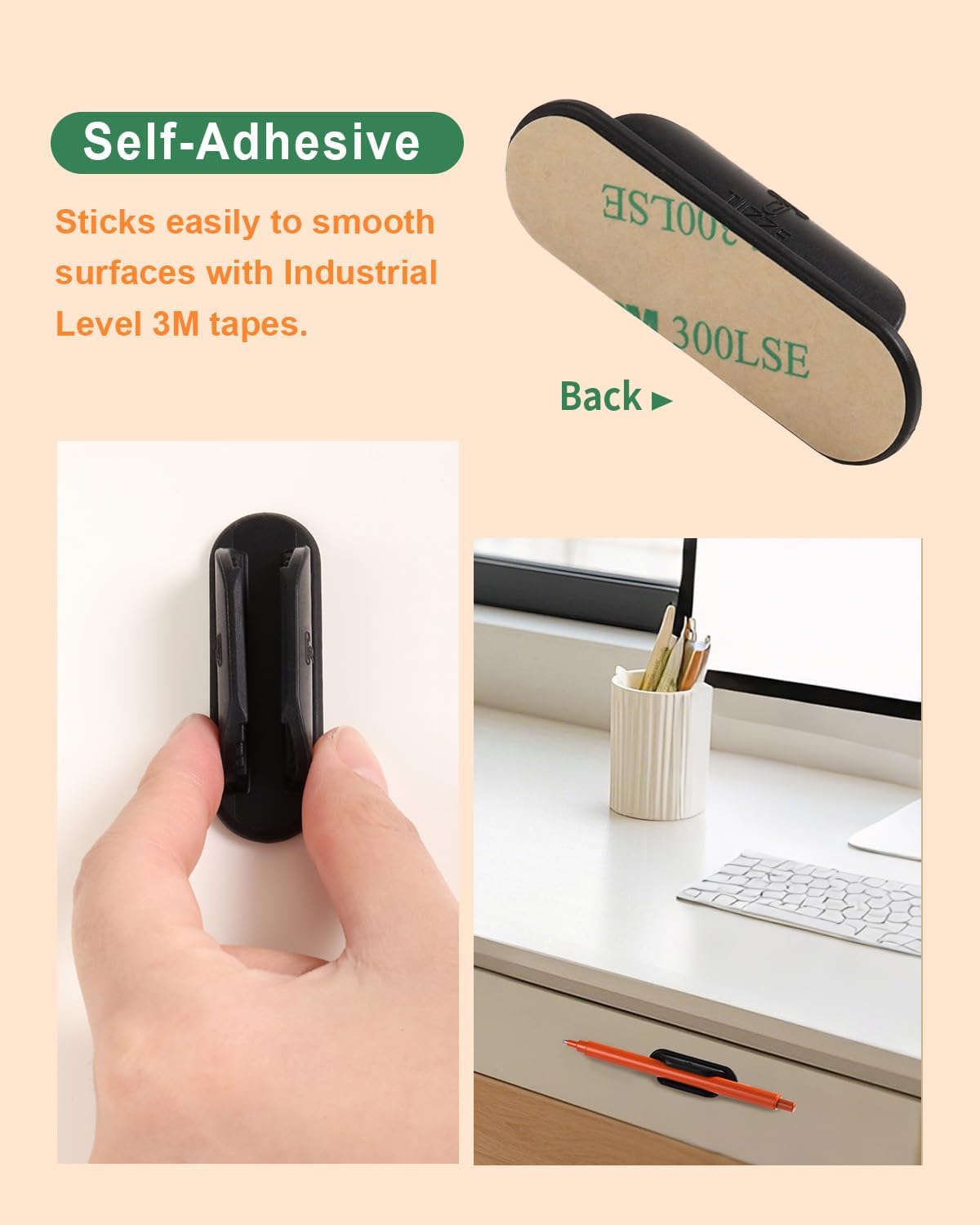 Detalle de Tiizze TJ-GJBZ-BLACK-20 Silicone Adhesive Pencil Holders, 20-Pack