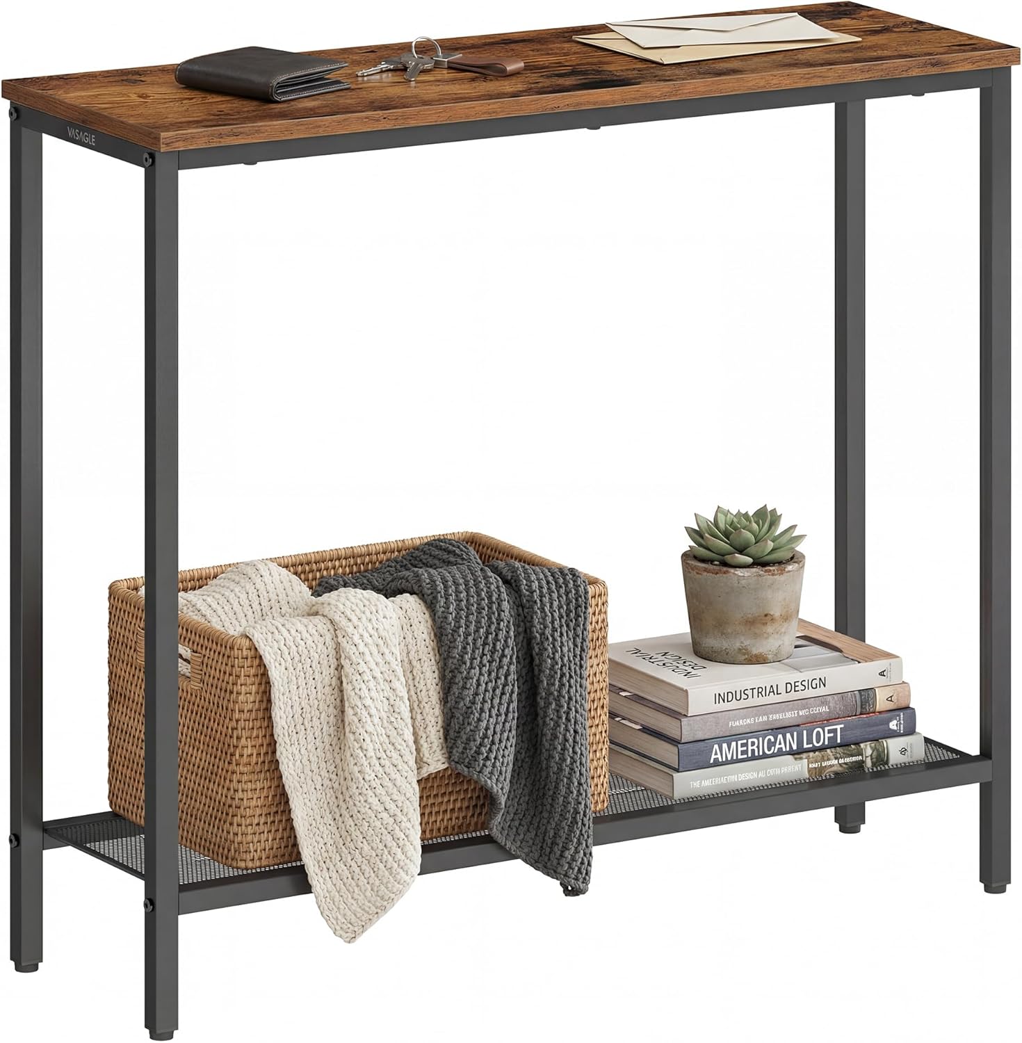 VASAGLE Console Table: Narrow Steel & Particleboard Hallway Table, Rustic Brown 80 x 24 x 81.2 cm