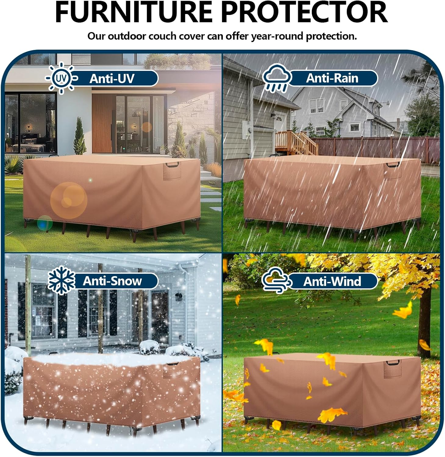Thumbnail 6 de Aujink Copertura Tavolo Esterno Impermeabile 150x90x75 cm – 420D Oxford, impermeabile, resistente al sole e al vento