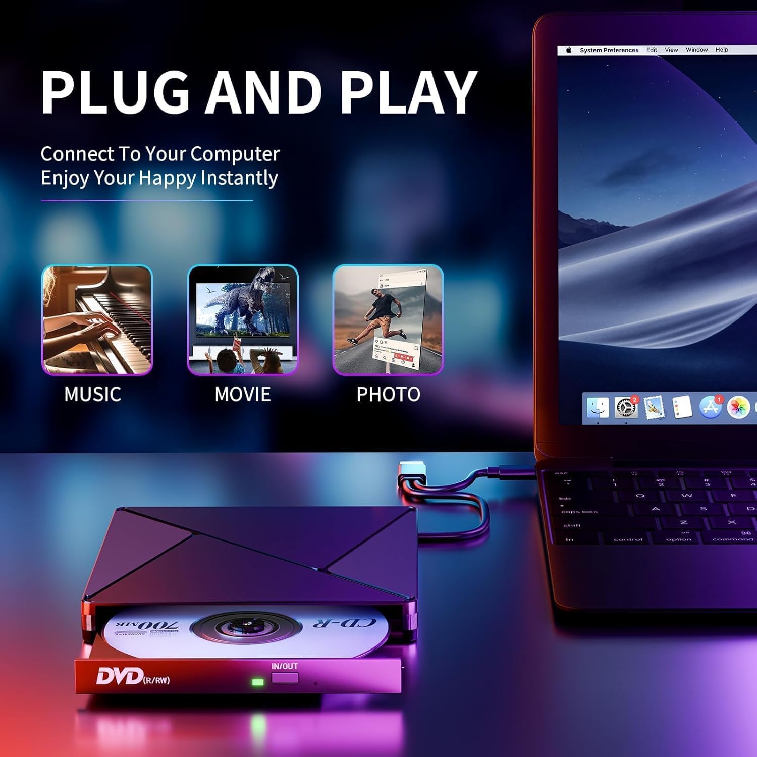 Detalle 2 de External CD DVD Drive USB 3.0 Portable 8x/24x