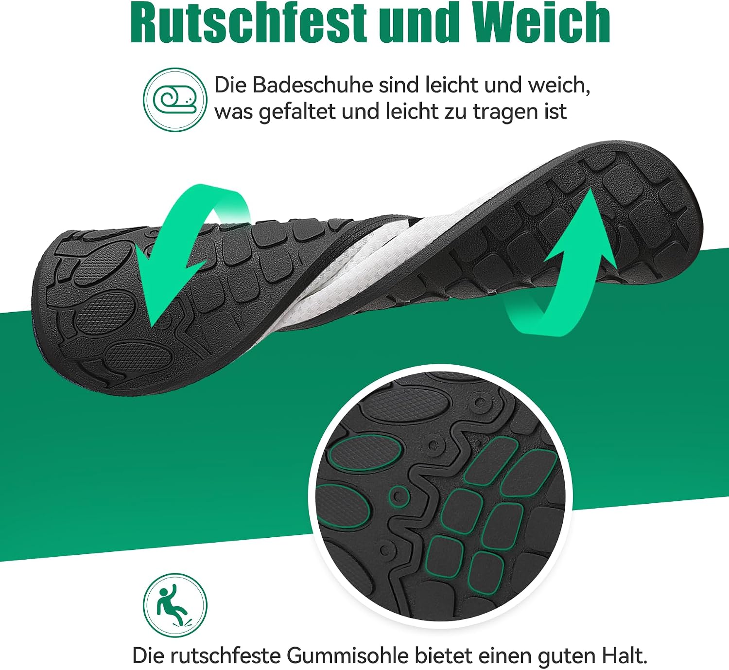 Detalle de RUOMU Unisex Badeschuhe – Schnelle Trocknung, rutschfest und leicht, Gr. 34–47