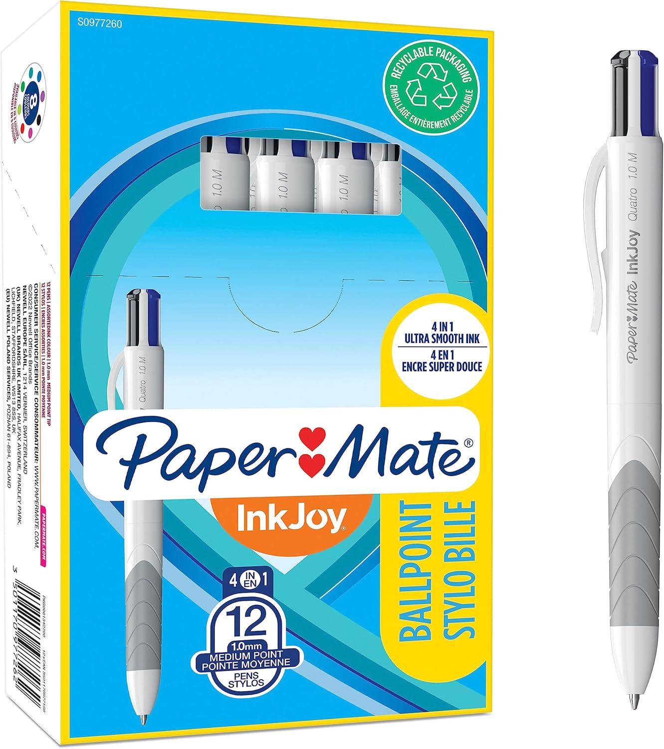 Paper Mate InkJoy Quatro stylo bille 1,0 mm – lot de 12 📏