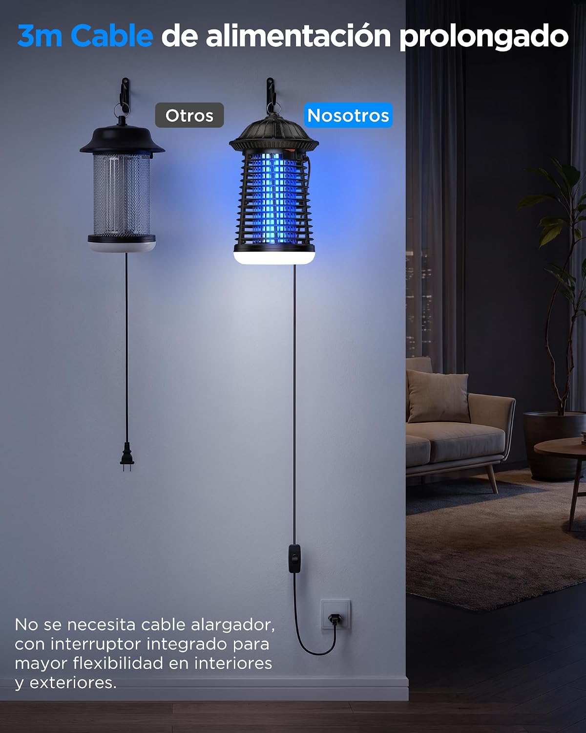 Detalle 2 de Lámpara Antimosquitos VIWAVE con LED y 4200 V: uso interior y exterior