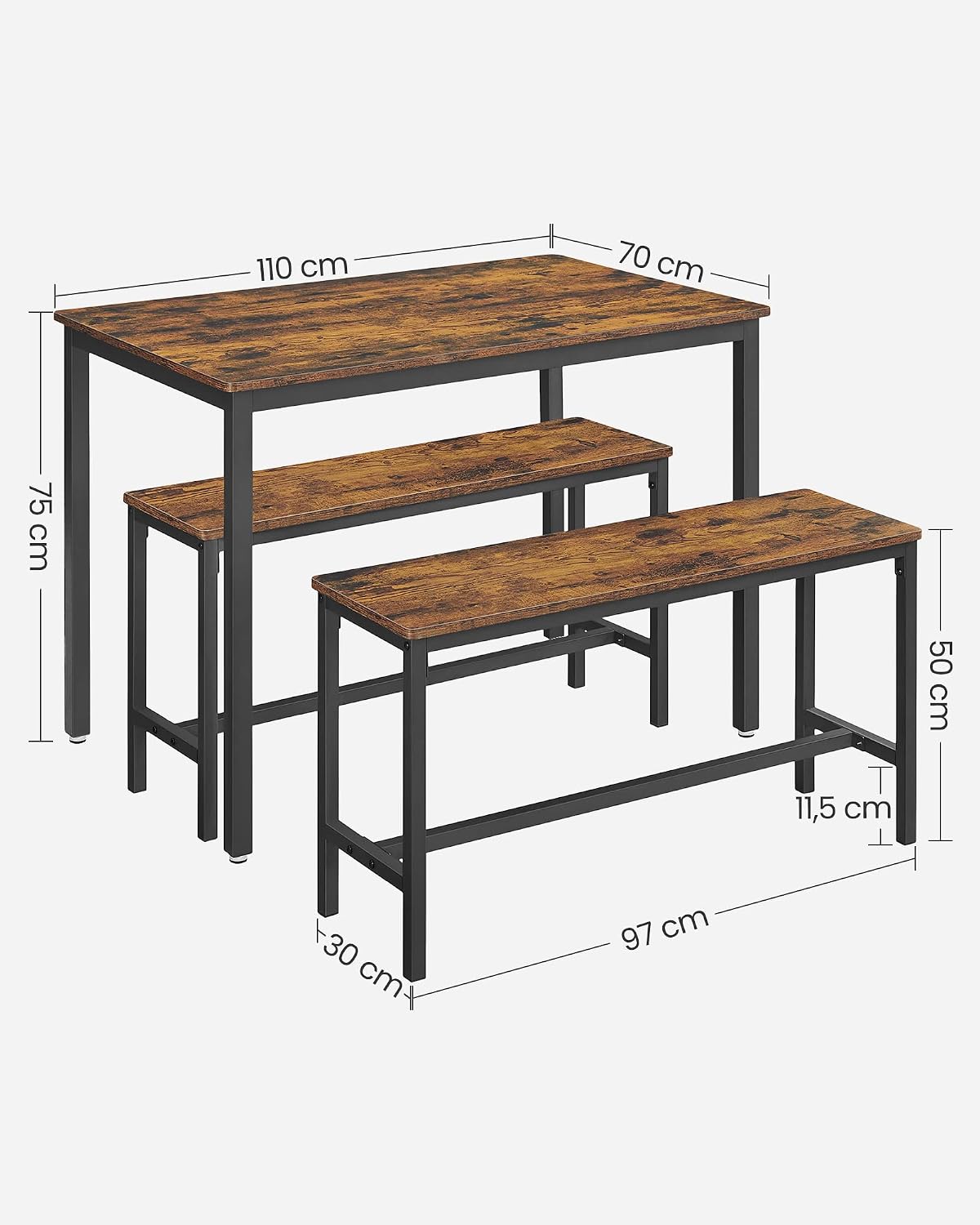 Detalle de VASAGLE BARNET KDT070B01 Dining Table Set, 110 x 70 cm with Two Benches
