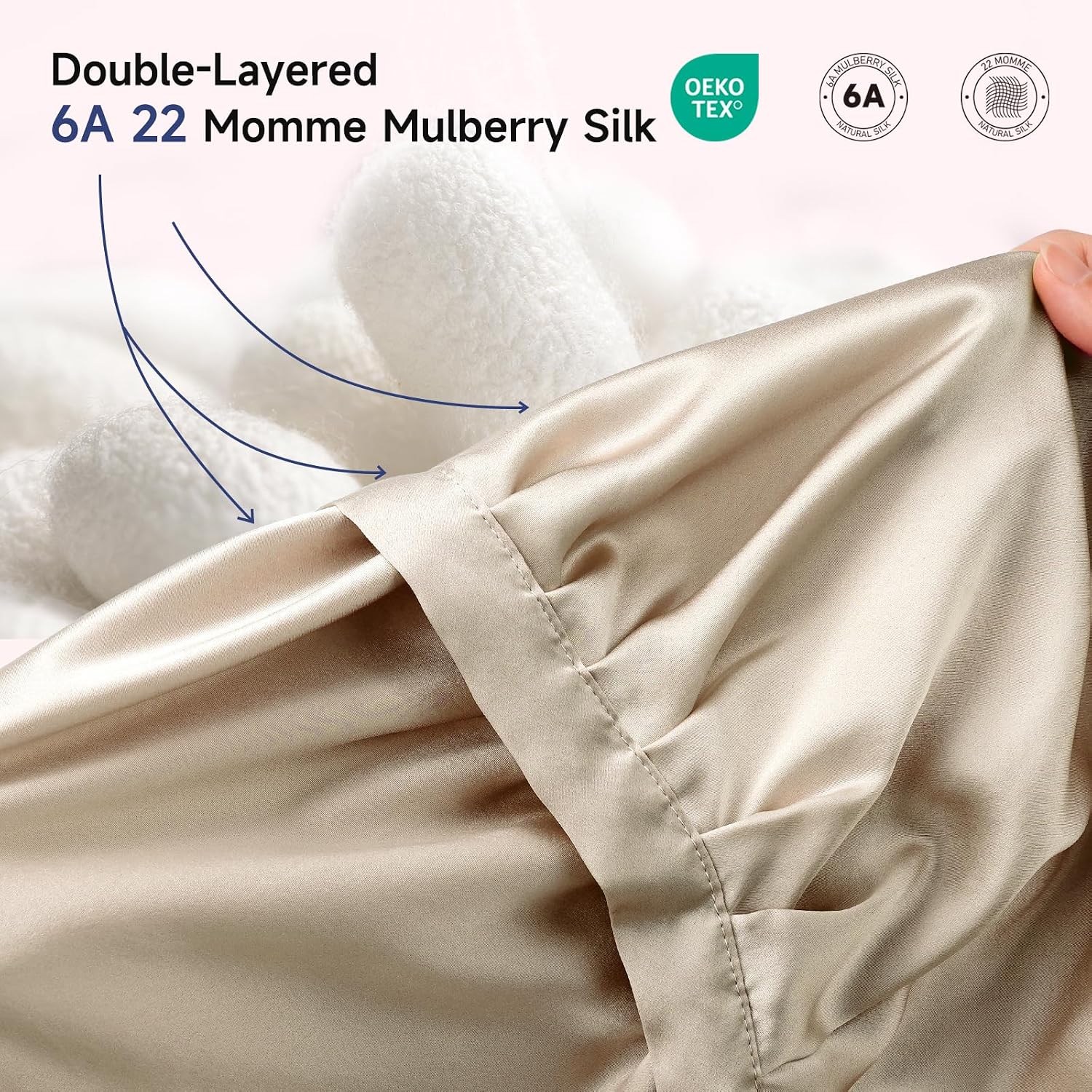 Detalle 2 de Kaome 100% Mulberry Silk Bonnet, Double-Layer, 22 Momme, Adjustable