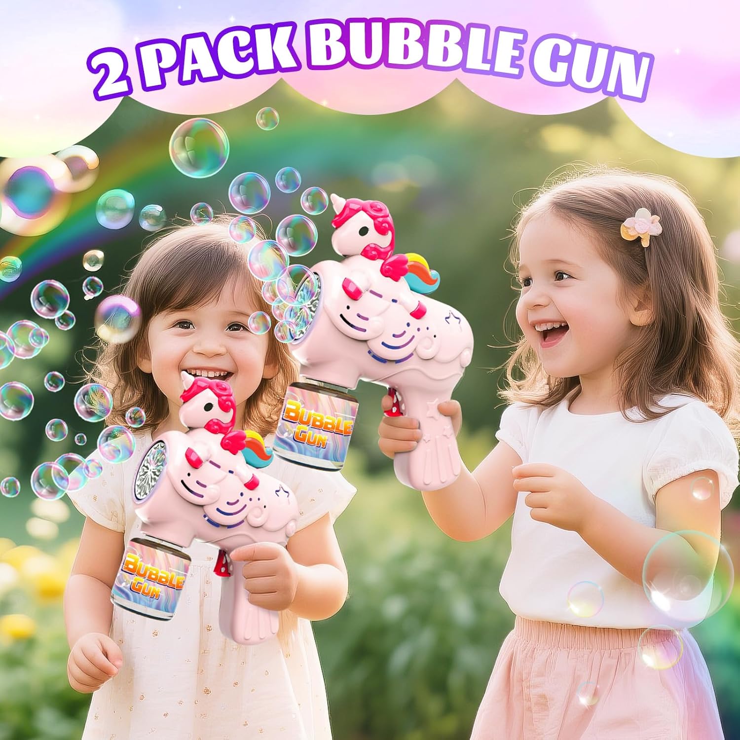 Thumbnail 1 de 2 Pack Unicorn Bubble Gun Bubble Machine for Kids (with 2 refills)