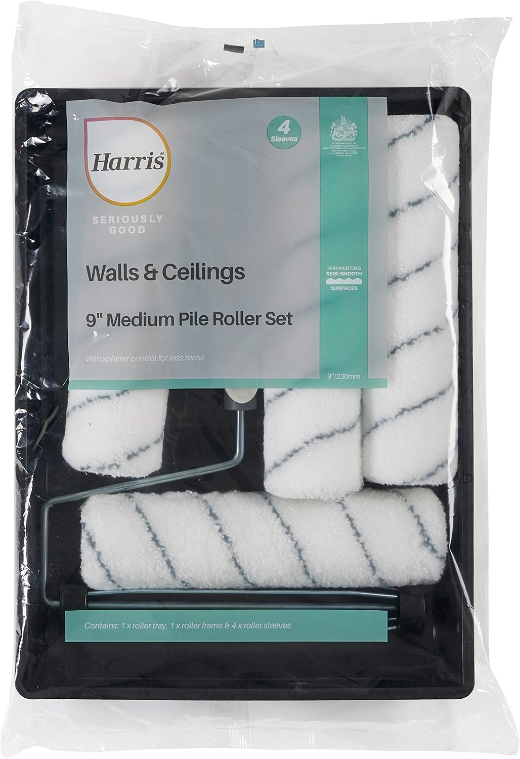 Detalle de Harris Farbroller Set 23 cm – 4 Walzen, Bügel, Farbwanne inkl. Verlängerung für große Wandflächen