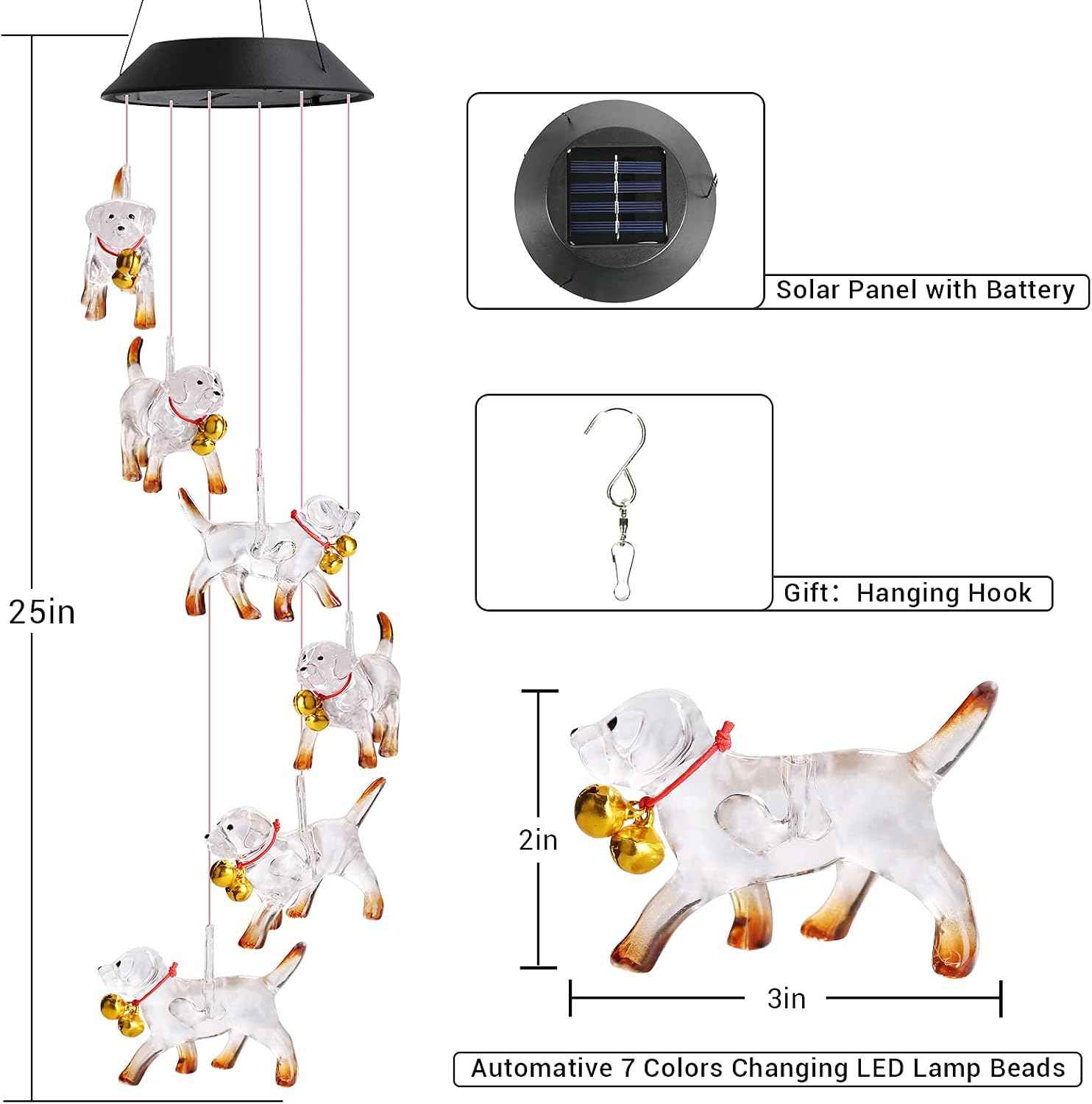 Thumbnail 6 de Toodour Solar Dog Wind Chime with Colour-Changing LED Lights