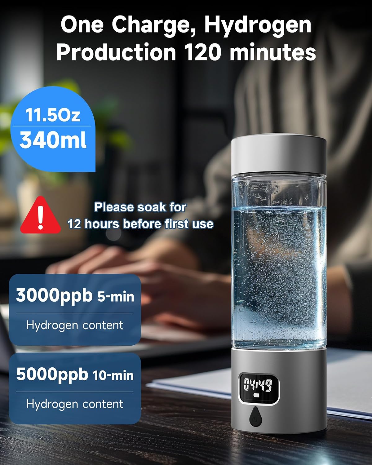 Detalle 2 de Hydrogen Water Bottle 340ml portable bottle 🚰