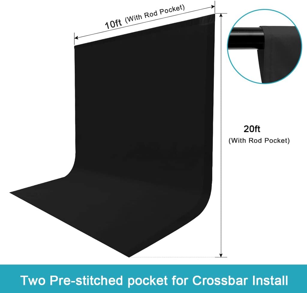 Detalle de LCUIRC 10x20ft Black Photo Backdrop Curtain (Two Rod Pocket) with 4 Spring Clamps for Photography & Events