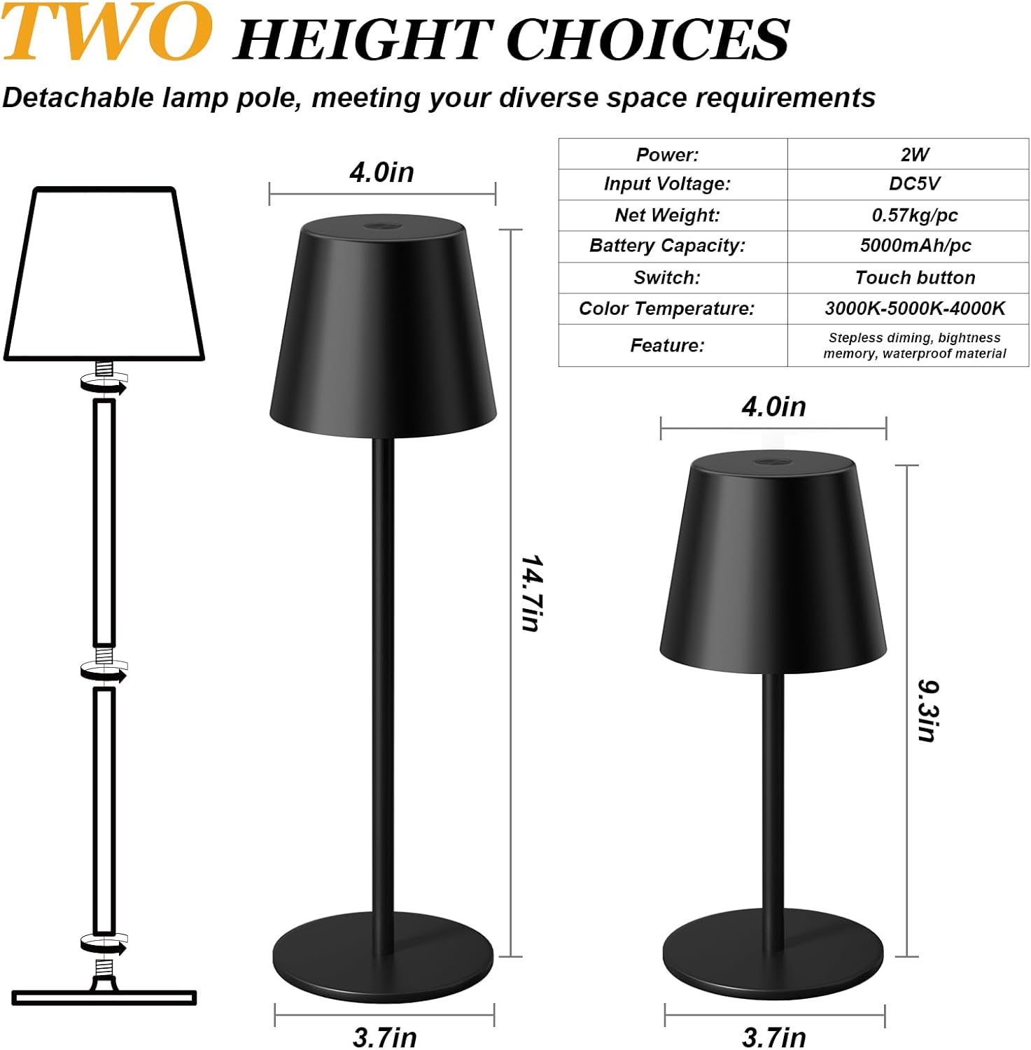 Thumbnail 5 de Kakanuo KK-LED3-01 Rechargeable Table Lamps, 2-Pack with Touch Dimming