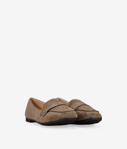 Detalle de BOSANOVA Mocasines Planos para Mujer en Ante Vegano Taupe, Talla 41