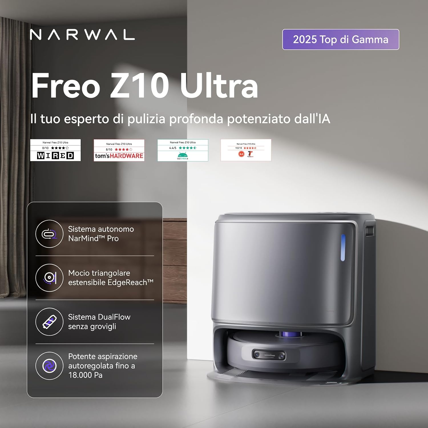 Detalle 2 de NARWAL Freo Z10 Ultra Aspirapolvere 18000 Pa