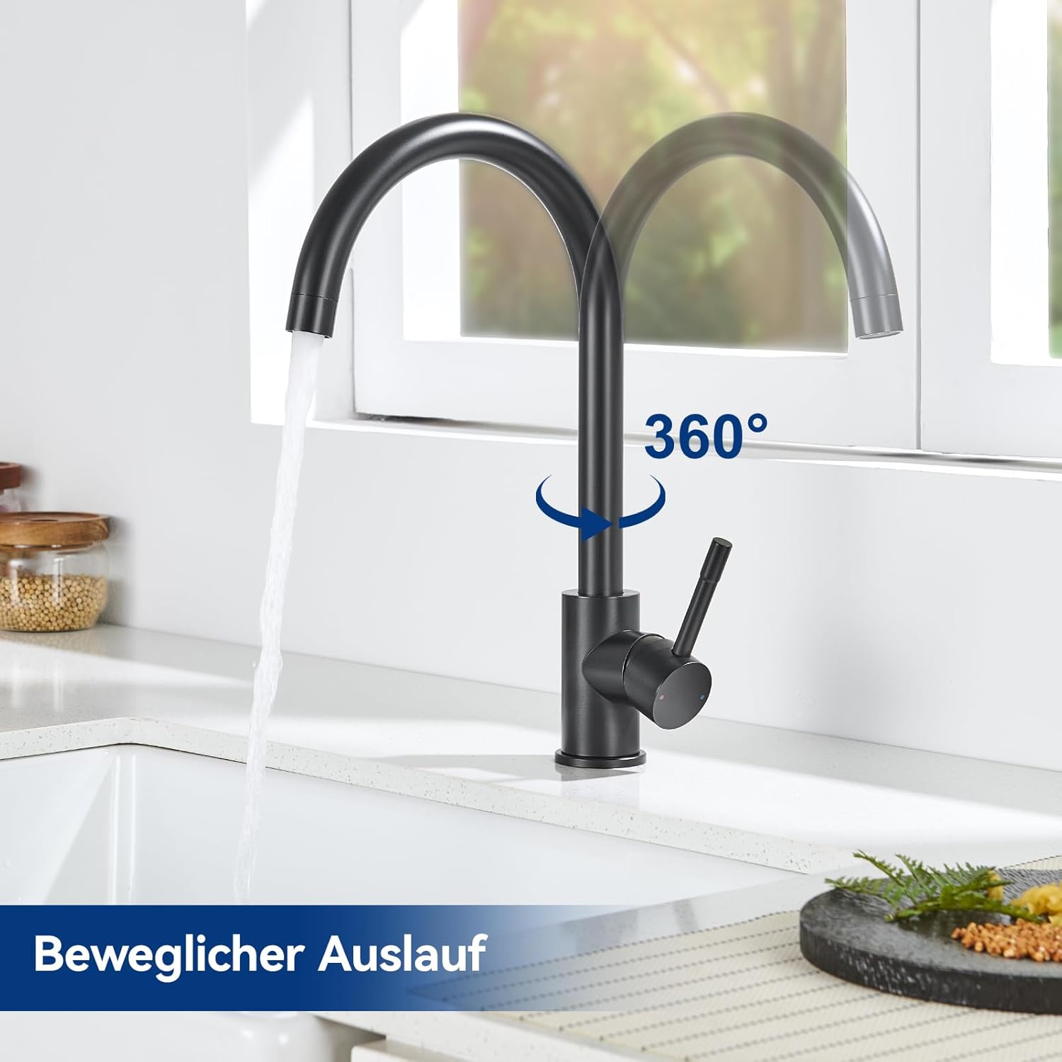 Thumbnail 2 de Niederdruck Armatur Küche Schwarz für Durchlauferhitzer & Untertischboiler – 360° drehbar, 3 Anschlüsse
