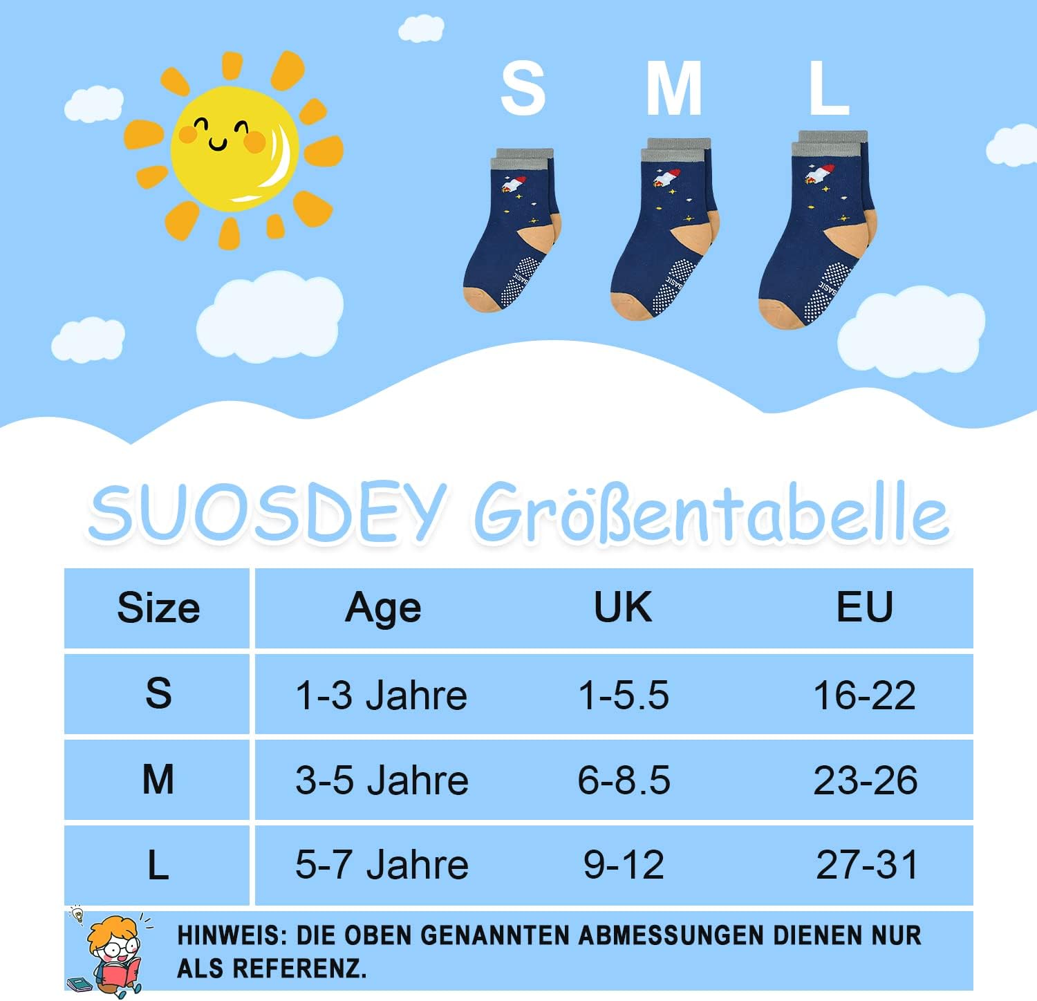 Thumbnail 5 de SUOSDEY Stoppersocken Kinder 12 Paar – rutschfest dank Silikonpunkten, 1–7 Jahre