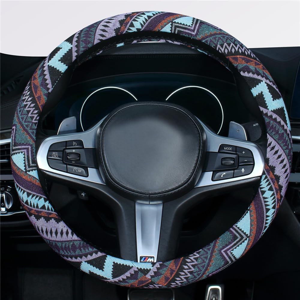 Detalle de Istn 2018 Ethnic Style Coarse Flax Cloth Steering Wheel Cover, 15" (Medium) – Anti-Slip and Sweat Absorption