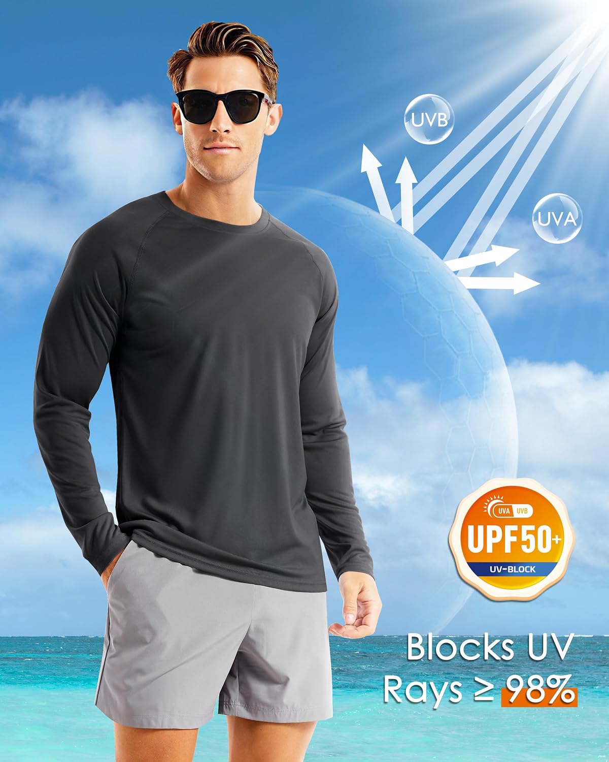 Thumbnail 2 de Boladeci Men's Rash Guard, UPF 50+ Long-Sleeve Quick-Dry Swim Shirt