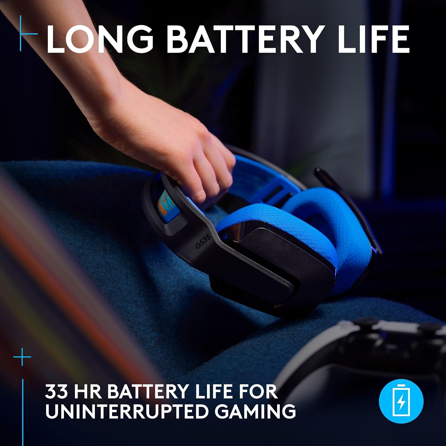 Detalle de Logitech G G535 Lightspeed Wireless Gaming Headset (Black/Blue) with flip-to-mute mic