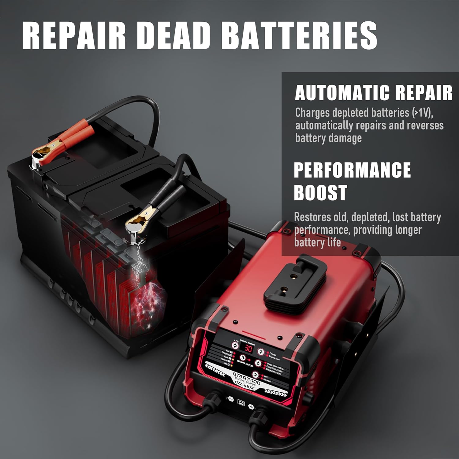 Thumbnail 4 de AZZUNOX 12V/24V Car Battery Charger & Engine Starter with 130 Cranking Amps