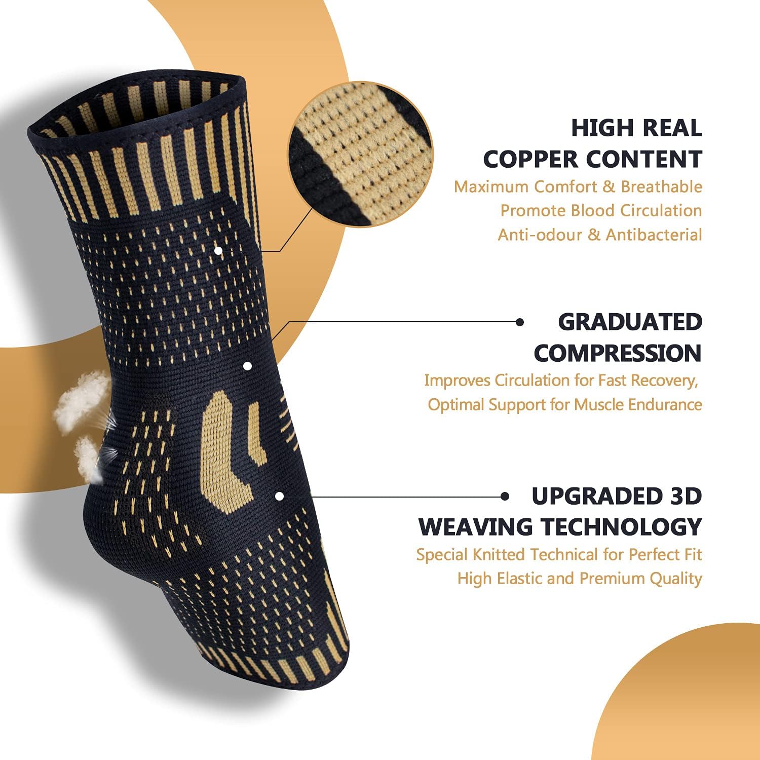 Thumbnail 1 de Lusenone Copper Ankle Brace Support Compression Sleeve Socks (Pair) for Men & Women