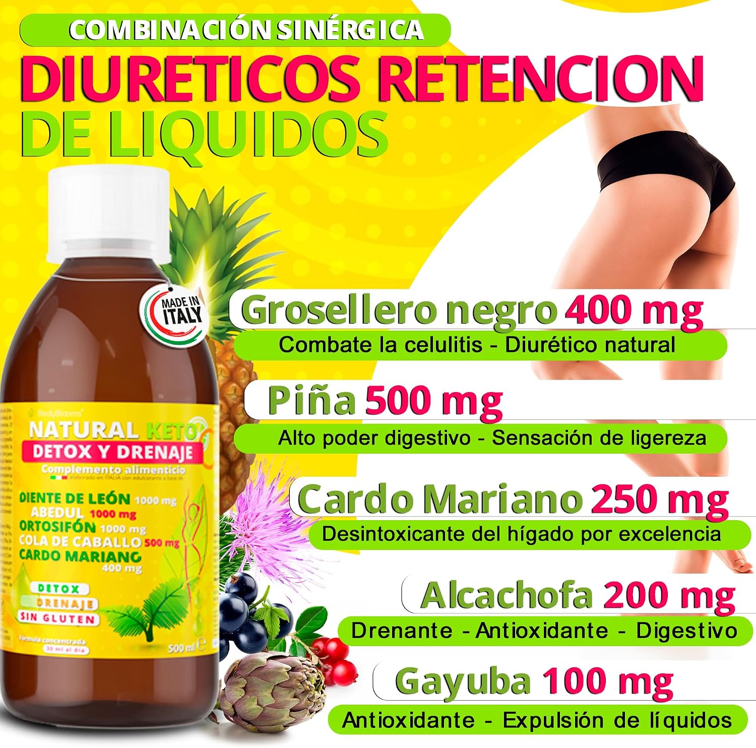Thumbnail 3 de Bodyblooms Quemagrasas potente 500 ml: detox, diuréticos y anticelulítico para apoyar la pérdida de peso