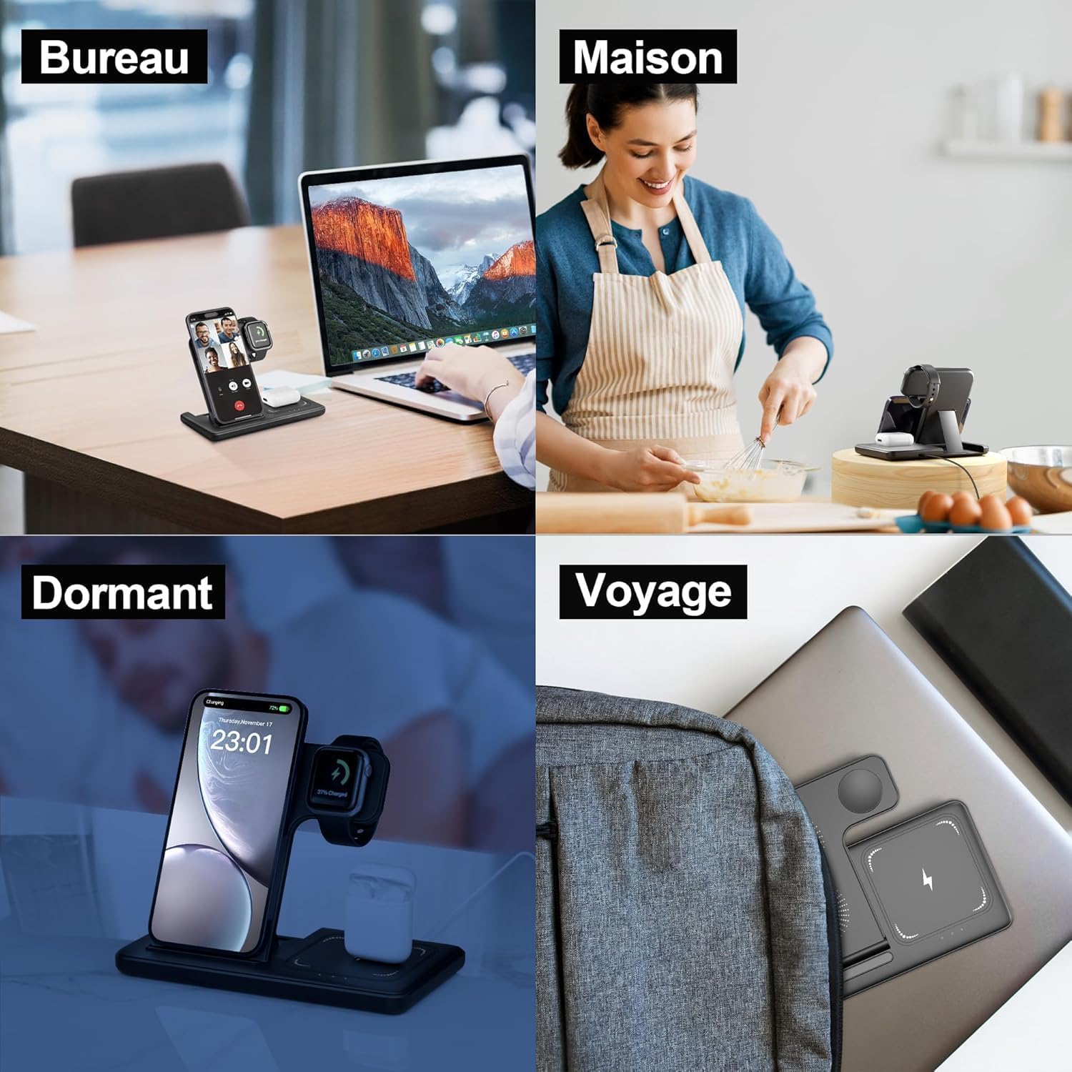 Thumbnail 5 de Wallgong Chargeur induction 3 en 1 15W pour iPhone, Apple Watch et AirPods (station de charge sans fil)